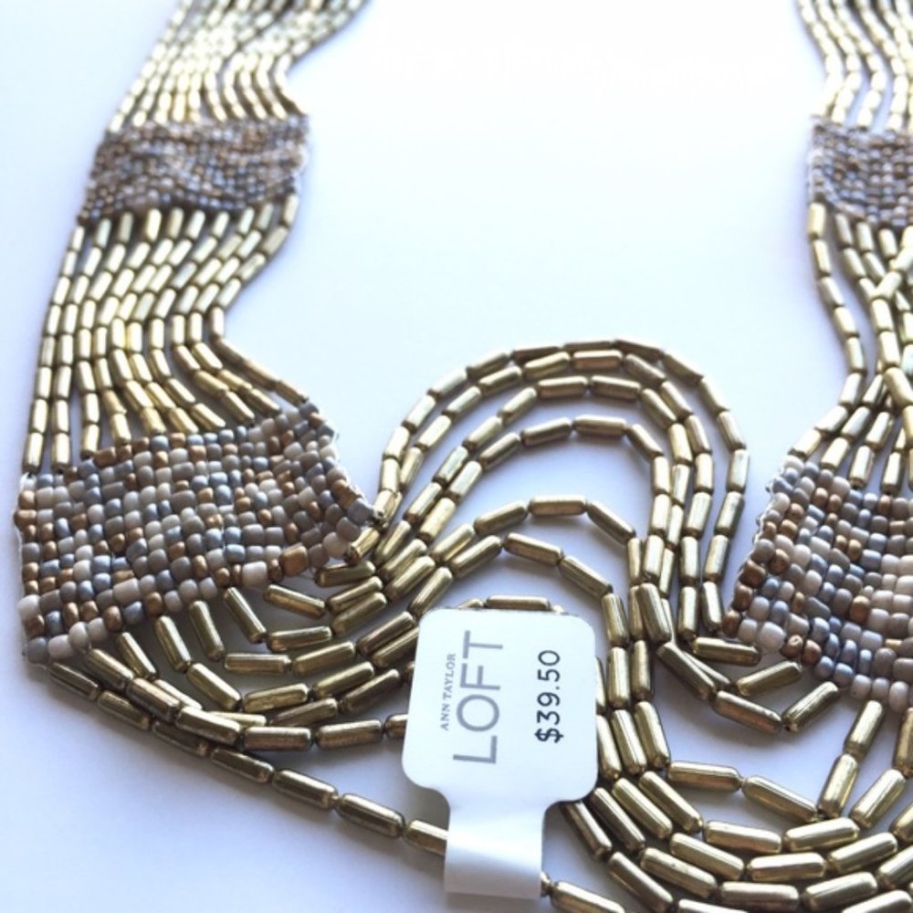 New LOFT Multi Strand Gold Pink Beaded Statement Necklace OS - Picture 6 of 8